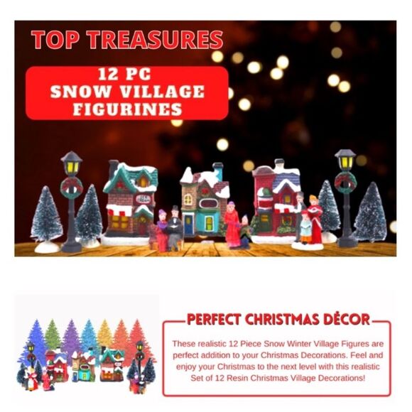 Top Treasures Christmas Village 12 Piece Set Resin Hand painted New in b… - Picture 2 of 7